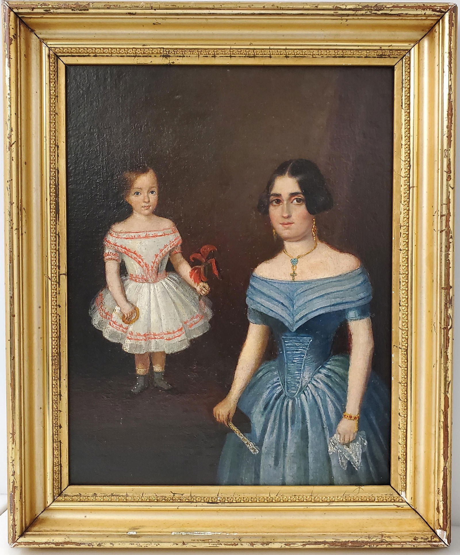 Antonio Maria Esquivel Spain 19c Woman and Child Double Portrait Signed Painting (1 of 10)
