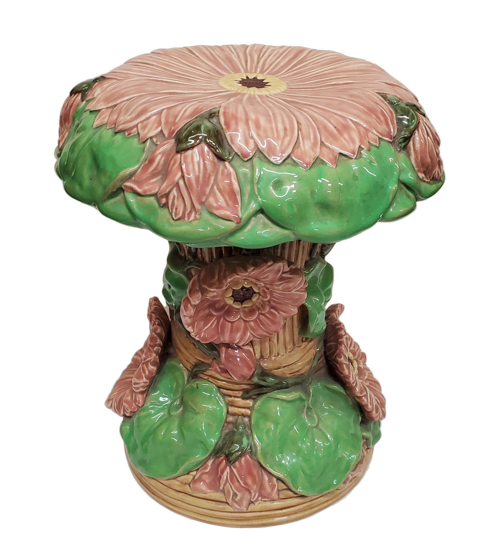 Zsolnay Majolica Large Lotus Garden Stool Seat Whimsical 19th Century from Cleveland Industrialist E (1 of 12)