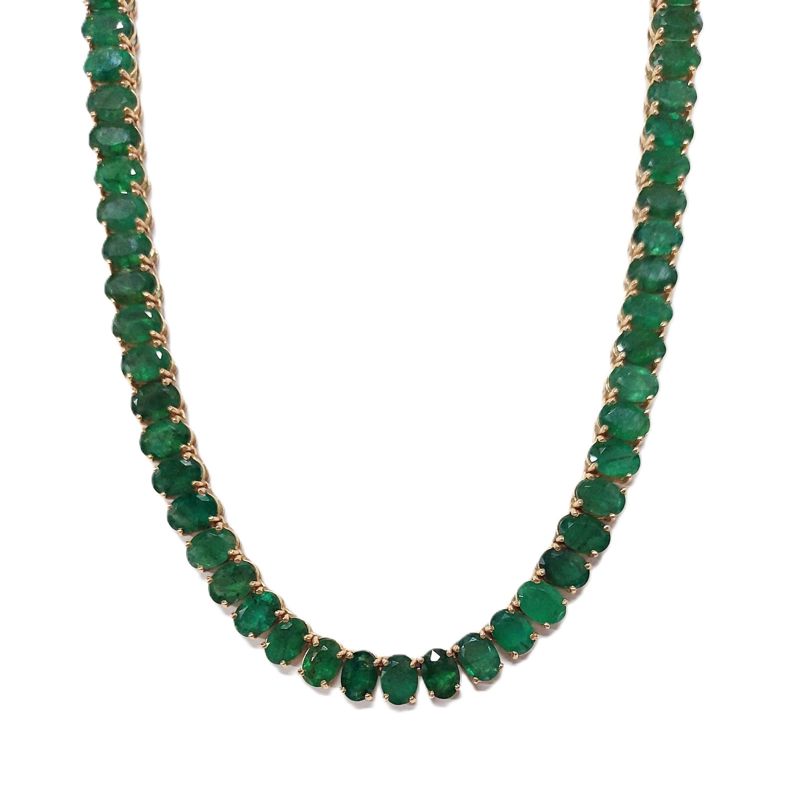 Approx 41.50ctw Natural Emerald Heavy 14k Gold Vintage Riviera Tennis Necklace 17 inch (1 of 9)