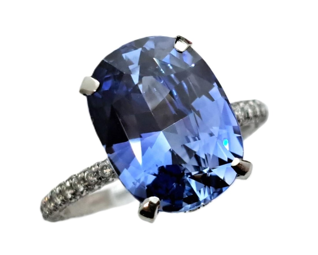 GIA 5.38ct Natural Blue Sapphire Cushion Hidden Halo Platinum Fine Diamond Ring (1 of 8)