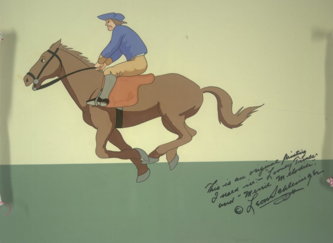 SIGNED Looney Tunes Horseman wearing Tri-corn Hat W: SIGNED Looney Tunes Horseman wearing Tri-corn Hat Warner Brothers Merrie Melodies Sold on Behalf of the University of South Florida Libraries Museum Charles Mahan Collection of Original Animation Cels