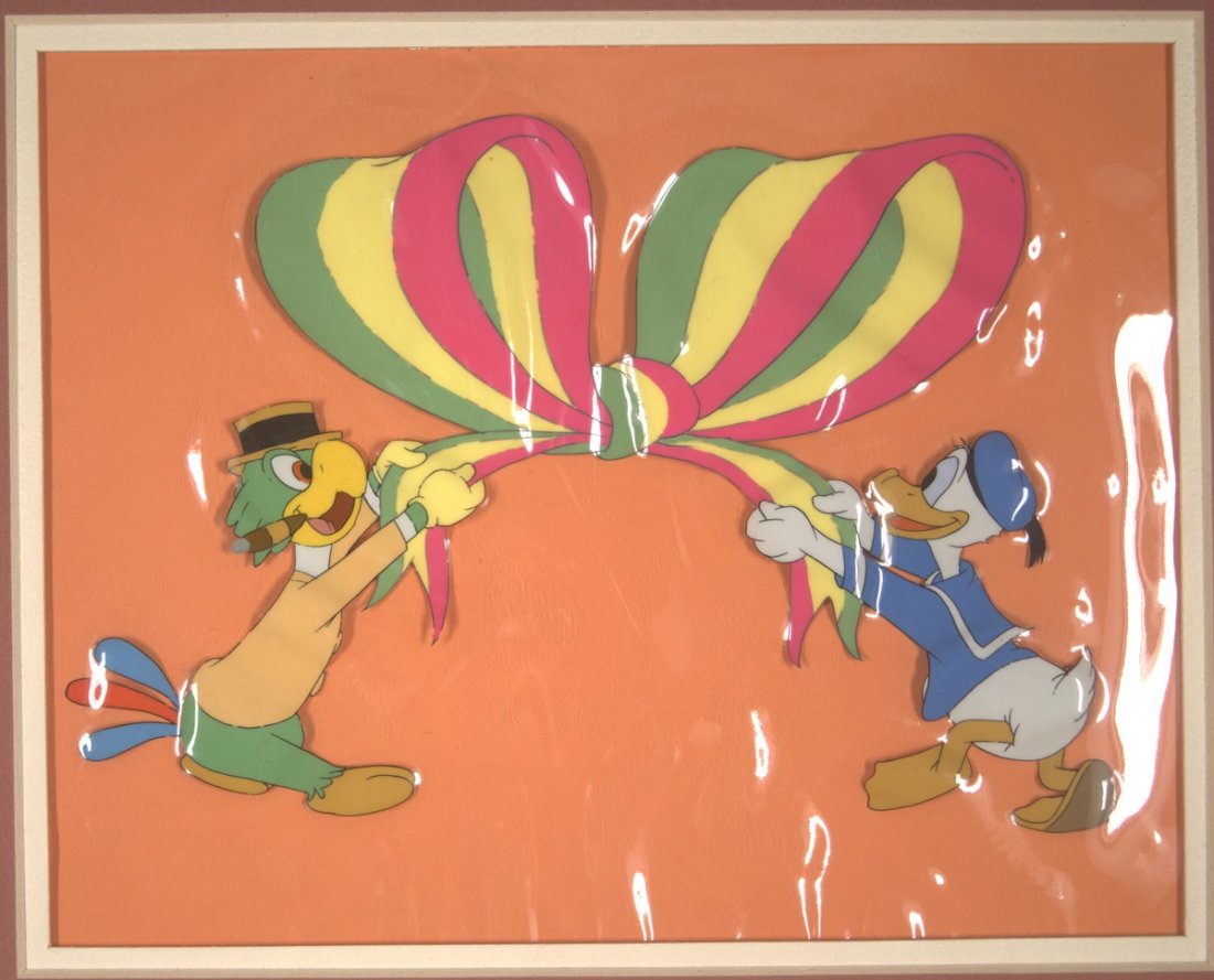 The Three Caballeros: Donald Duck and Jose Carioca: The Three Caballeros: Donald Duck and Jose Carioca with Bow Walt Disney Production 1945 Sold on Behalf of the University of South Florida Libraries Museum Charles Mahan Collection of Original Animatio