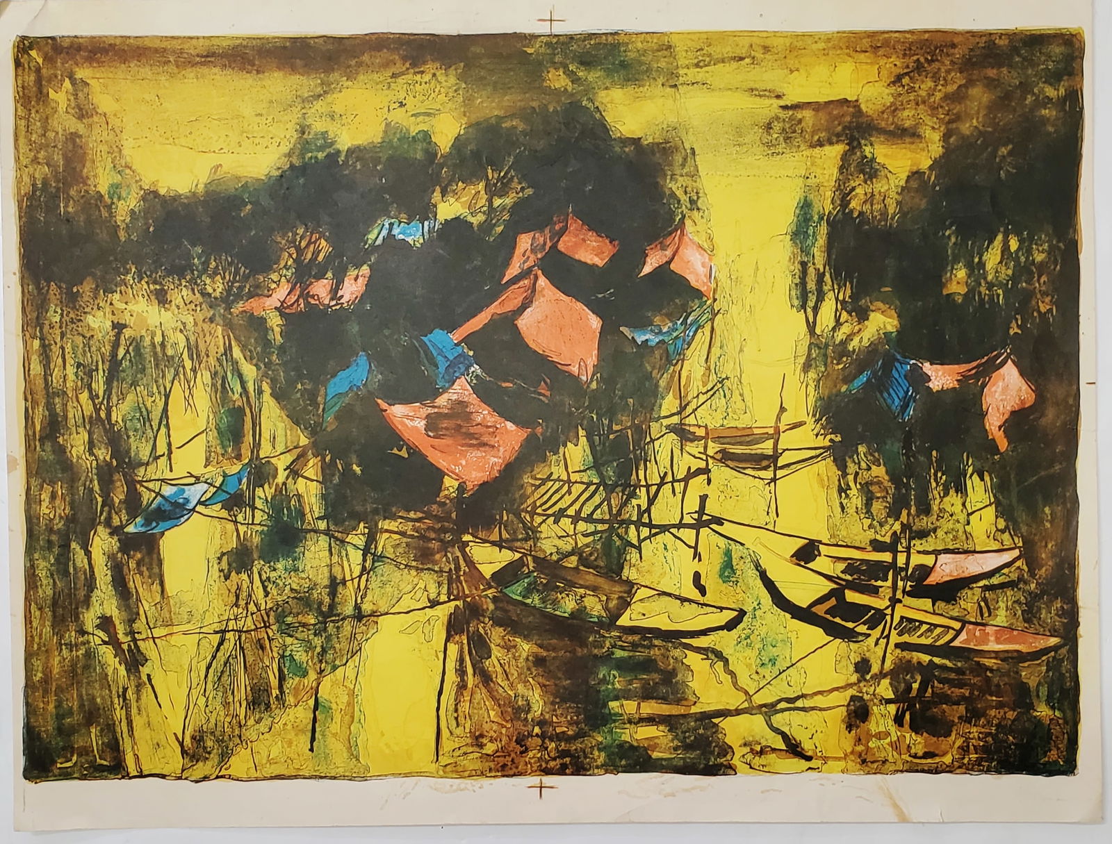 Very Scarce Printers Trial Proof Hoi LeBadang Lithograph Abstract Boats French Vietnamese Unsigned (1 of 6)