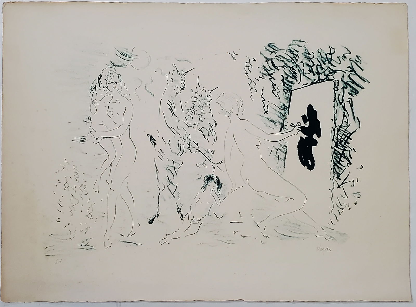 French Marcel Vertes Signed Artists Proof Lithograph Nudes Artist and Satyrs (1 of 5)