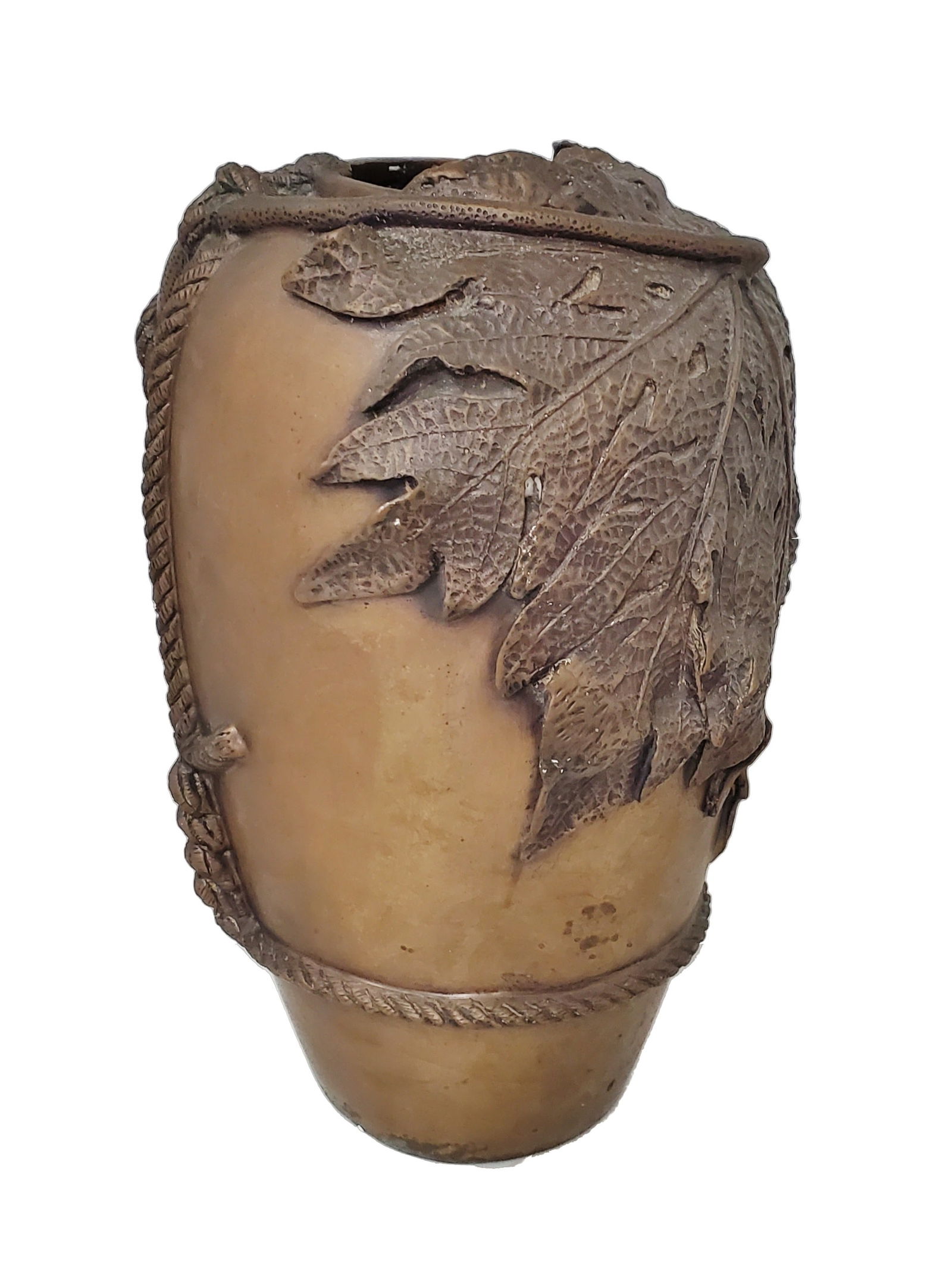 Bronze Fuki Leaf Shimenawa Shinto Rope Kami Vase Signed Vintage: Described By: Michelle CNX 1227 5136 Title: Bronze Fuki Leaf Shimenawa Shinto Rope Kami Vase Signed Vintage Description: Bronze Fuki Leaf Shimenawa Shinto Rope Kami Vase Signed Vintage Hallmarks or Si