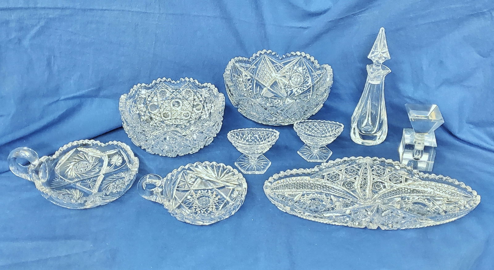 American Brilliant Cut Glass Crystal Bowls Candleholders Perfume Bottles Vintage Antique Lot of 9 (1 of 7)