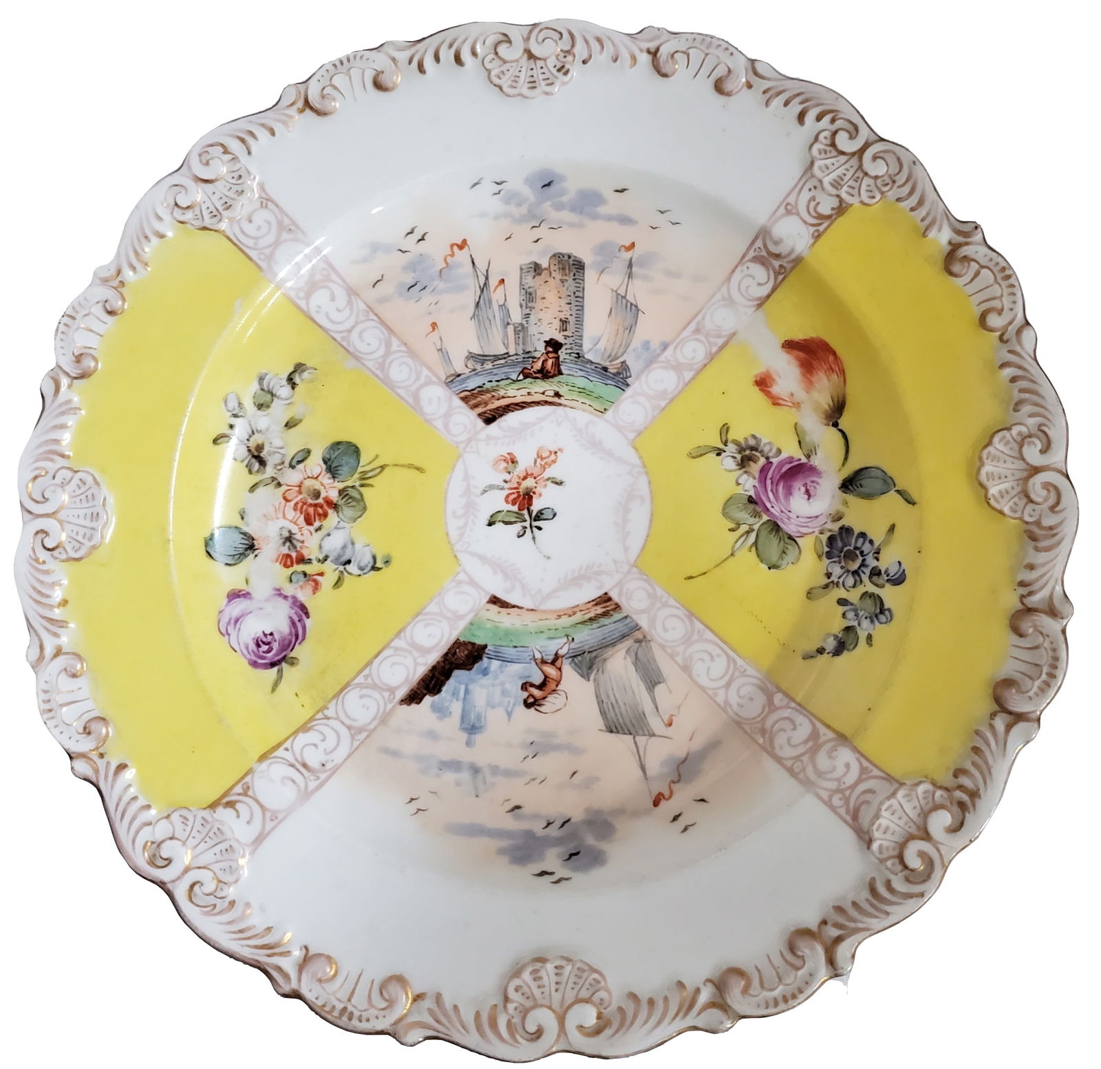 Vintage Antique Meissen Hand Painted Porcelain Gilt Scalloped Scenic Plate (1 of 7)