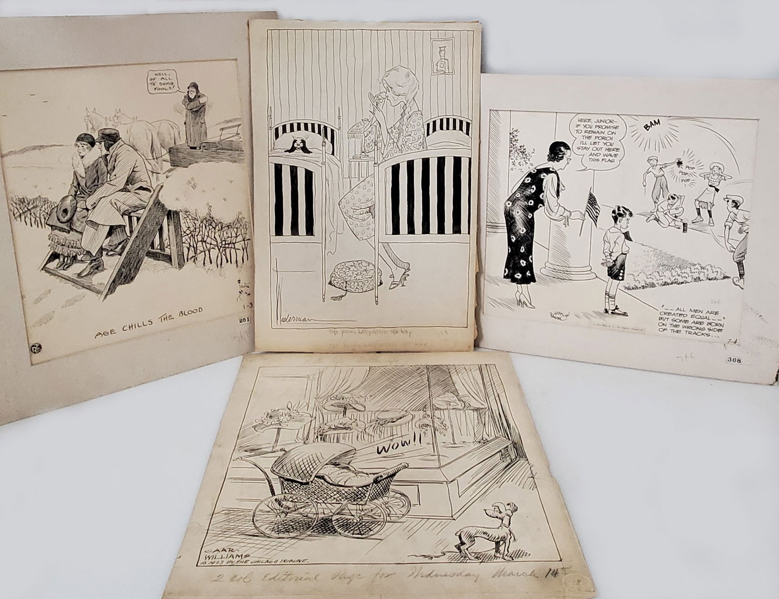 Lot of 4 Vintage Women Children Comic Newspaper Illustration Cartoon Animation Ink Charles Howard Co (1 of 6)