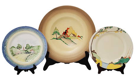 Lot of 3 Clarice Cliff Bizarre English Hand Painted Pottery Plates Arts Crafts Art Deco Vintage (1 of 13)