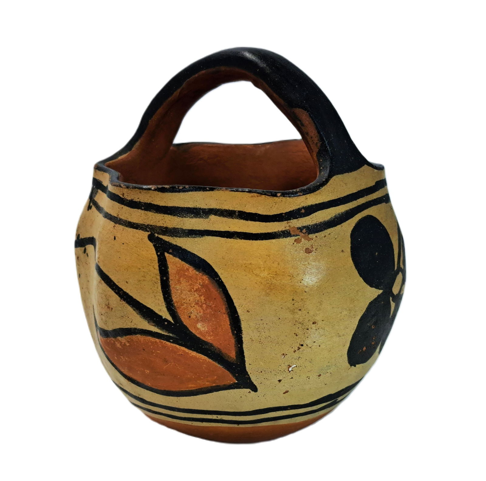 Southwestern Native American Handled Pottery Decorated Basket  4.5 Inches (1 of 6)