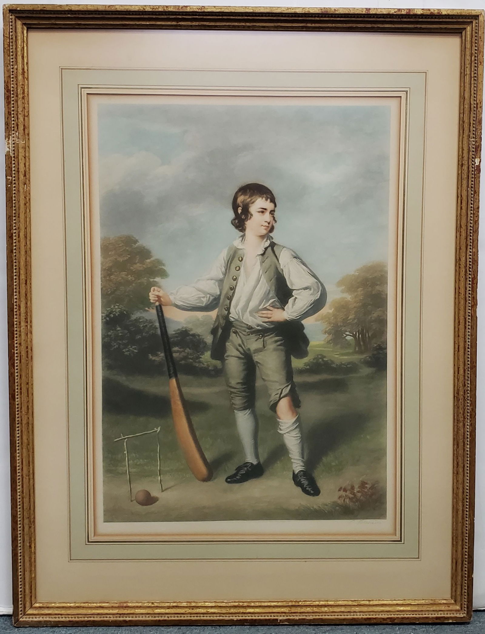 Cricket Boy Mezzotint Engraving Color Print Louis Busiere Signed After Francis Coles (1 of 7)