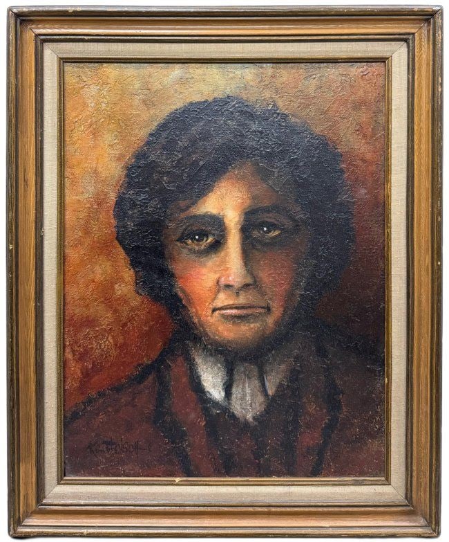 Ken Fleisch Signed Oil on Canvas Portrait of Staring Man (1 of 3)