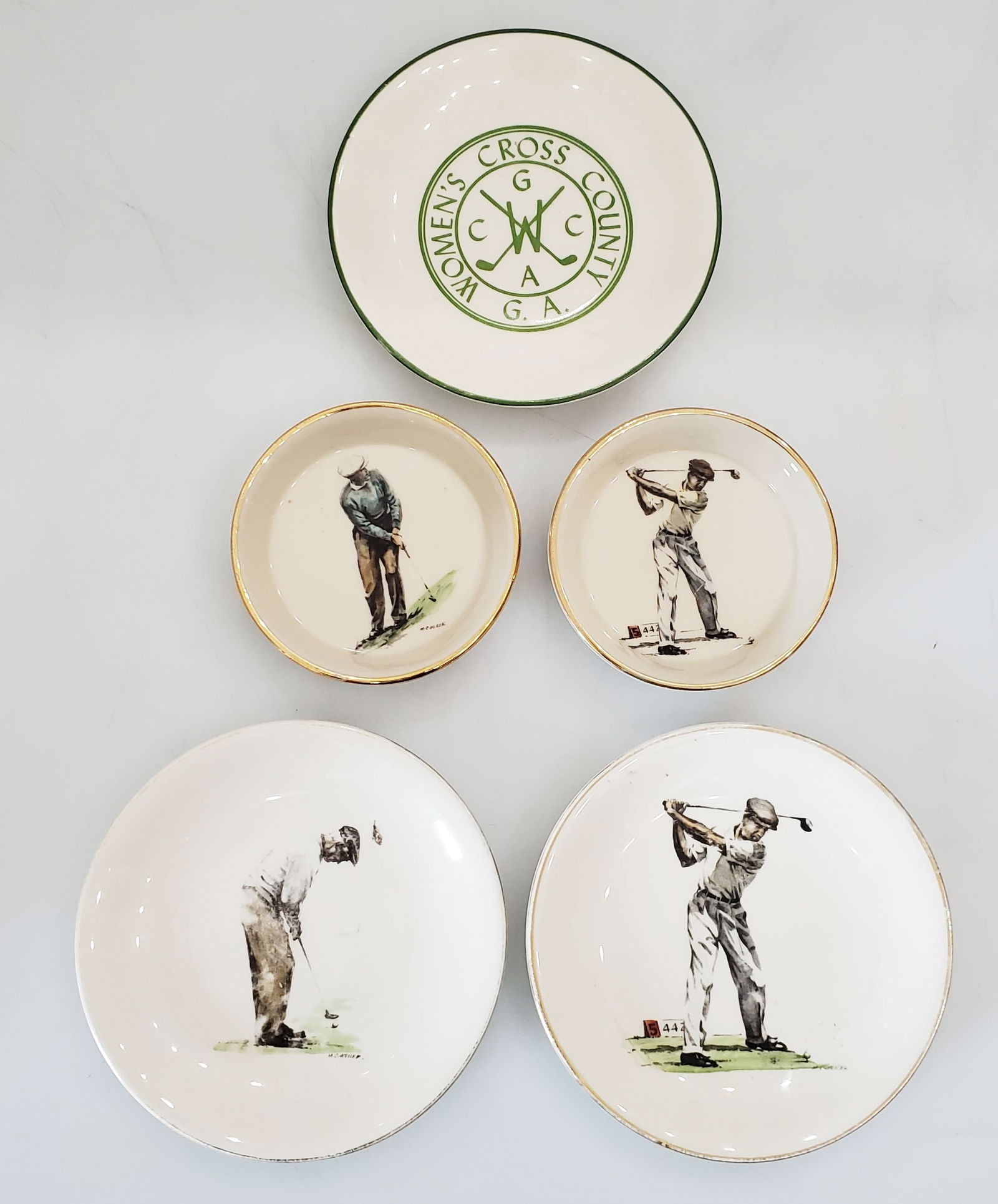 Delano Studios Hand Colored Ceramic Golf Golfers Trinket Dish Small Plates Vintage Lot of 5 (1 of 6)