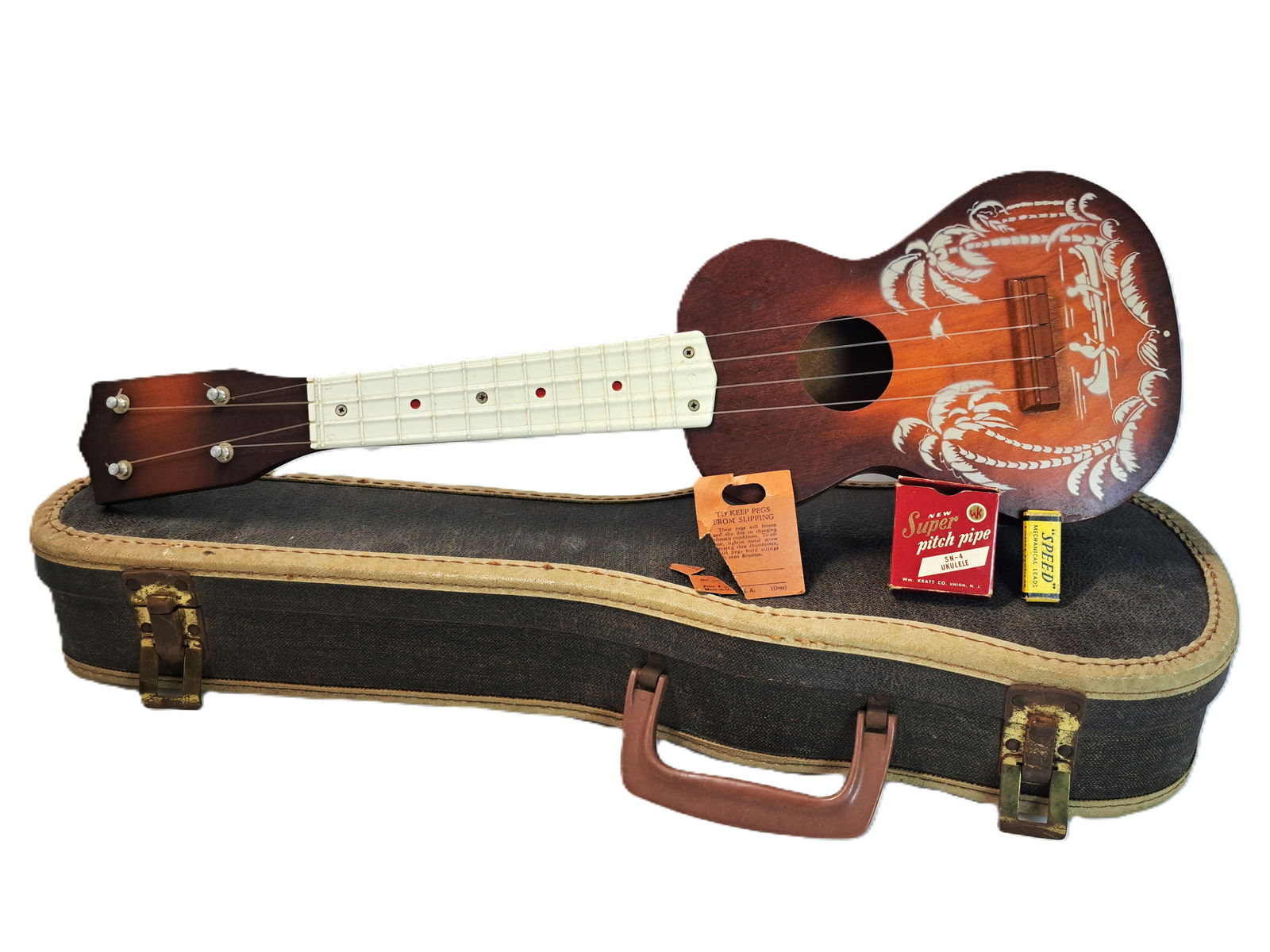 Vintage 21in Soprano Ukulele Palm Tree Canoe w Case (1 of 13)