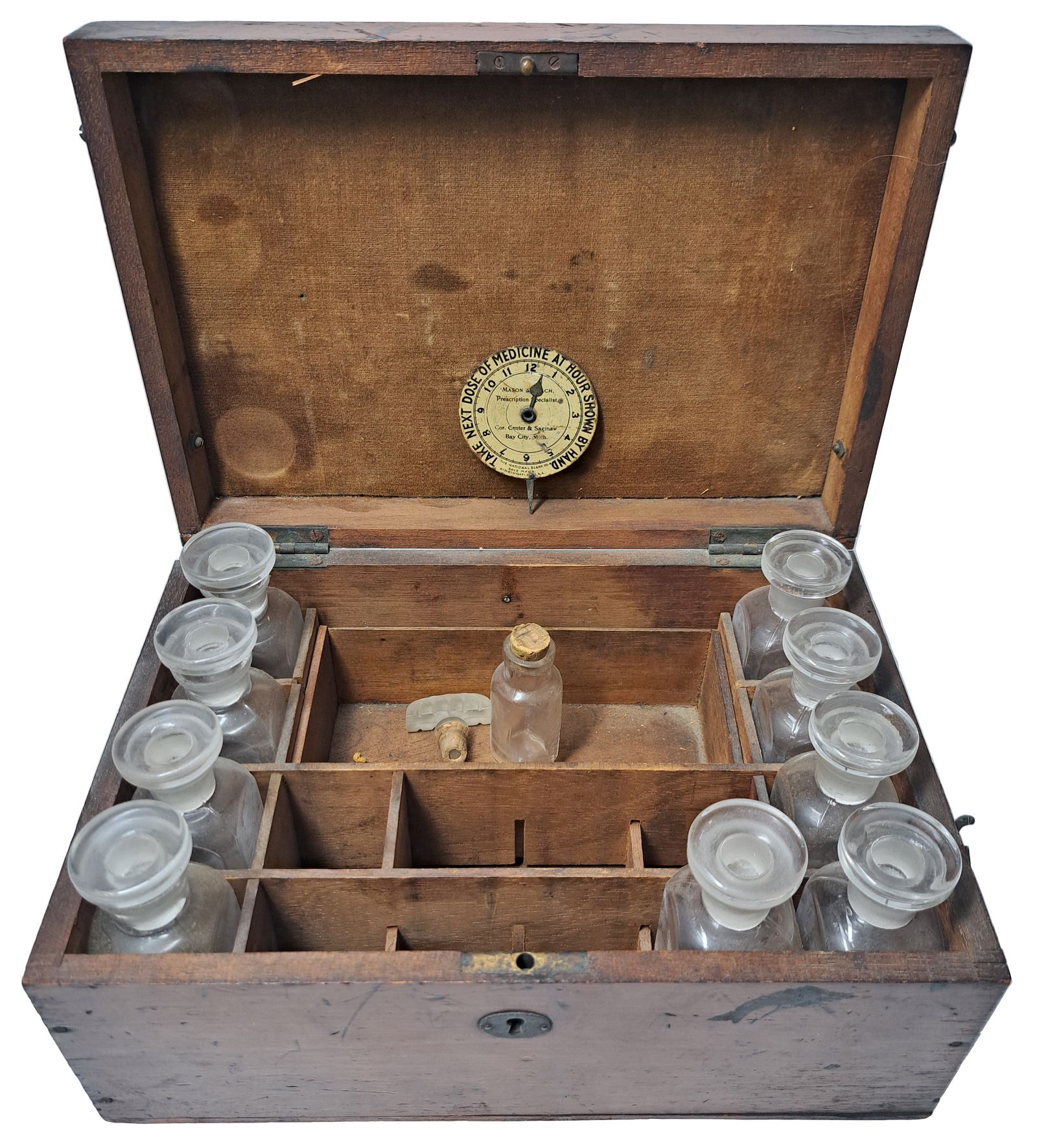 Antique Portable Apothecary Travel Medicine Box Wooden Doctors Chest w/ Glass Bottles (1 of 9)