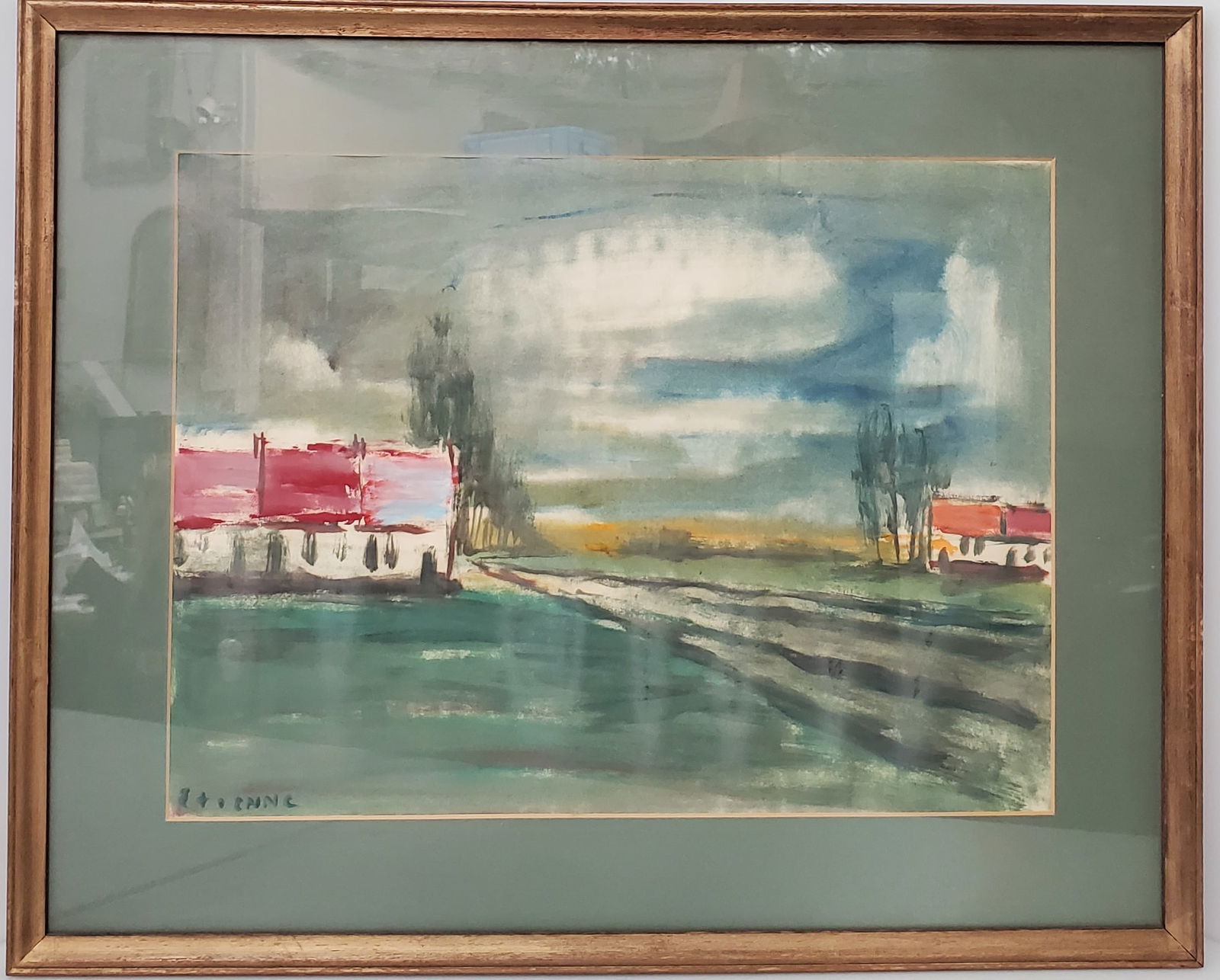 Signed Etienne Vintage Watercolor Gouache Landscape Painting (1 of 5)