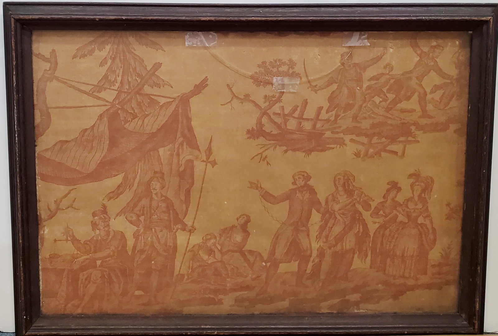 Antique French Toile Commemorative Historic Christian Persecution Scene Framed: Described By:Michelle NFDD 41021 Title:Antique French Toile Commemorative Historic Christian Persecution Scene Framed Description: Antique French Toile Commemorative Historic Christian Persecution Sce
