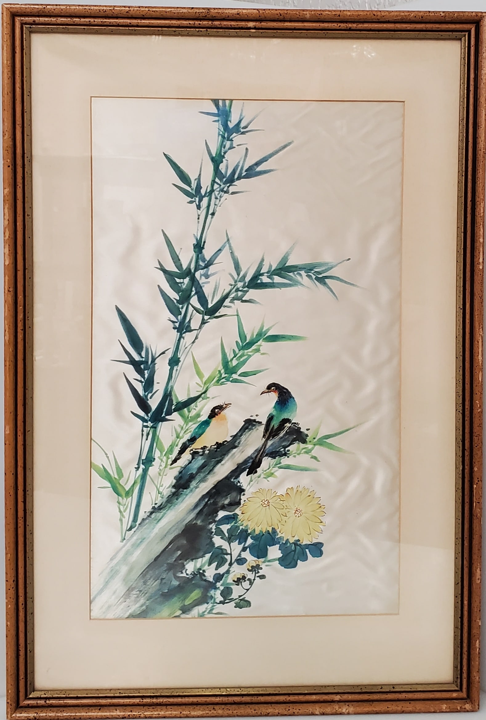 Vintage Painted Birds Bamboo Painting on Silk: Described By:Michelle 2024X Title:Vintage Painted Birds Bamboo Painting on Silk Description: Vintage Painted Birds Bamboo Painting on Silk Signature:None, dedicated verso plus adhered vintage Chri