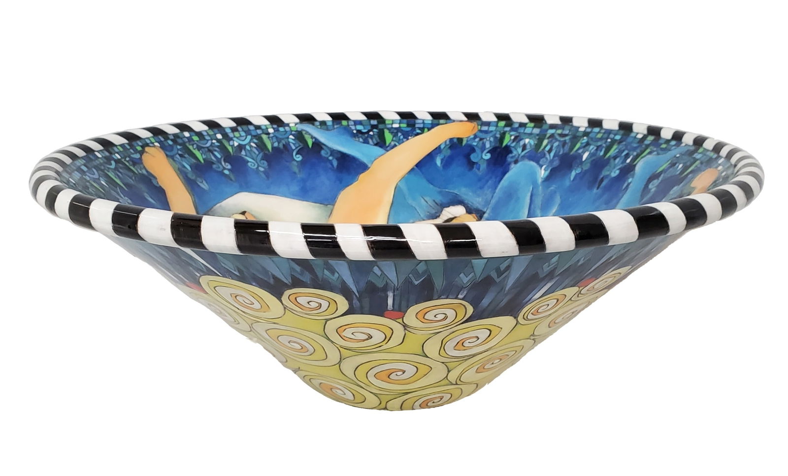 Handmade Signed Nisha 2002 Large 16in Lion Pottery Centerpiece Bowl (1 of 7)