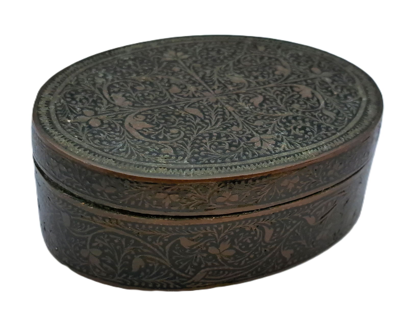 Persian Enamel Bronze Brass Dresser Trinket Box Oval Long Antique Middle East Islamic or Indian (1 of 9)