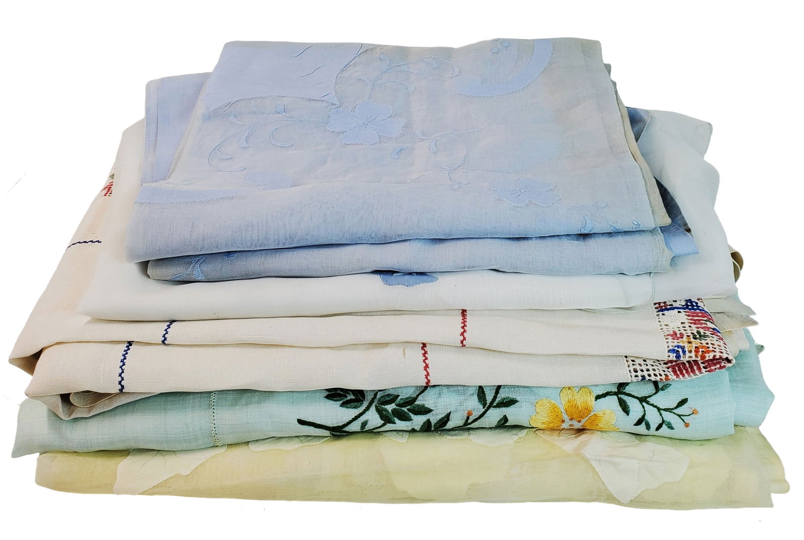 Vintage Linen Cross Stitch Embroidered Floral Eyelet Sheer Tablecloth Lot of 6 (1 of 18)