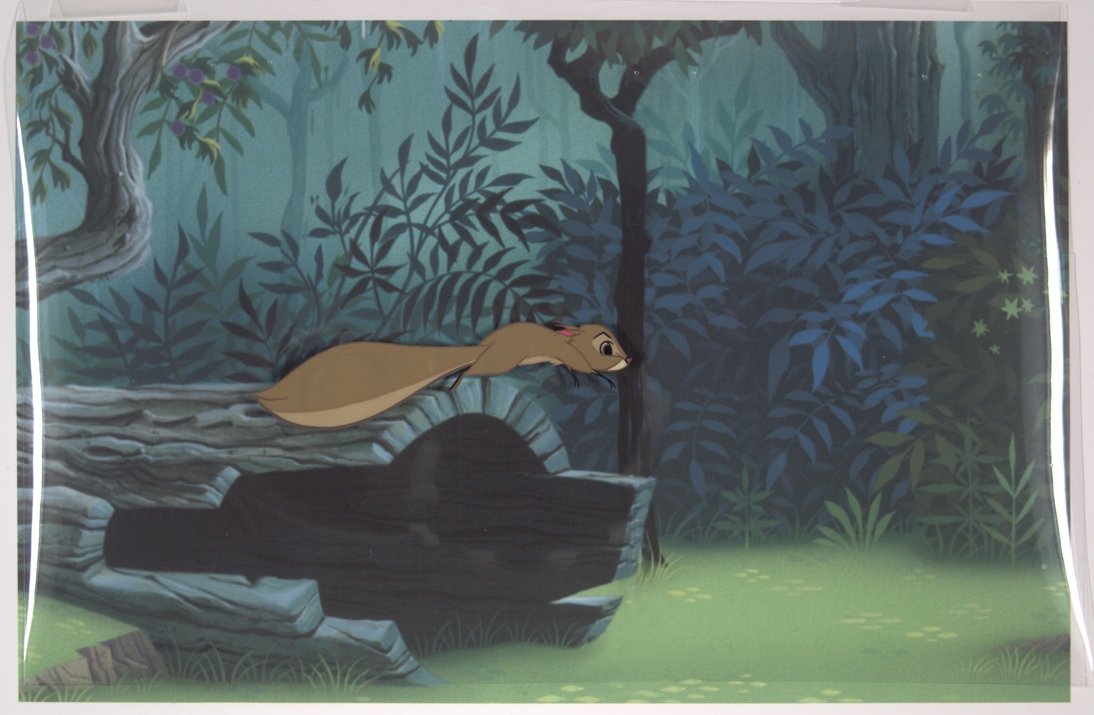 Sleeping Beauty Squirrel Walt Disney Productions 19: Sleeping Beauty Squirrel Walt Disney Productions 1959 Painted Animation Cel Sold on Behalf of the University of South Florida Libraries Museum Charles Mahan Collection of Original Animation Cels Descr