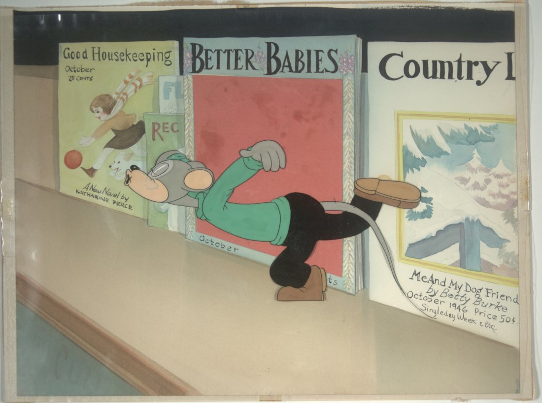 The Night Watchman: Sniffles Mouse Warner Brothers: The Night Watchman: Sniffles Mouse Warner Brothers Chuck Jones Circa 1938 Painted Animation Cel Sold on Behalf of the University of South Florida Libraries Museum Charles Mahan Collection of Original 