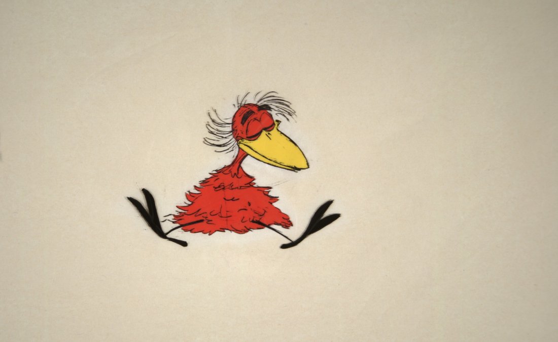 Tough To Be a Birdie: Bird Hand Painted Animation C: Tough To Be a Birdie: Bird Hand Painted Animation Cel Production Drawing Attributed to Ward Kimball (1914-2002) Sold on Behalf of the University of South Florida Libraries Museum Charles Mahan Collect