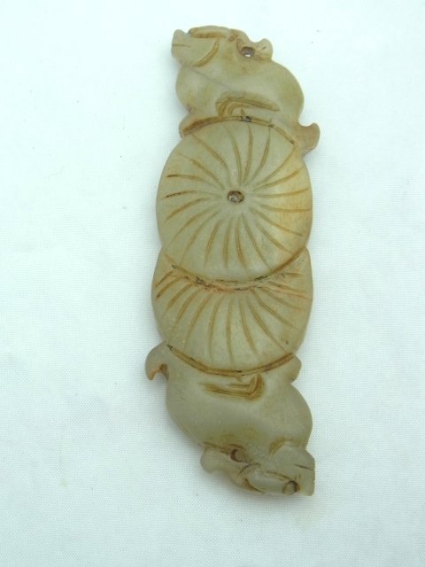 Antique Double Rabbit Hare Hand Carved Jadeite Jad: Antique Double Rabbit Hare Hand Carved Jadeite Jade Asian Zodiac Longevity Amulet Pendant CNX Description: This is a hand carved piece of nearly opaque mottled color yellow to greenish jadeite jade th