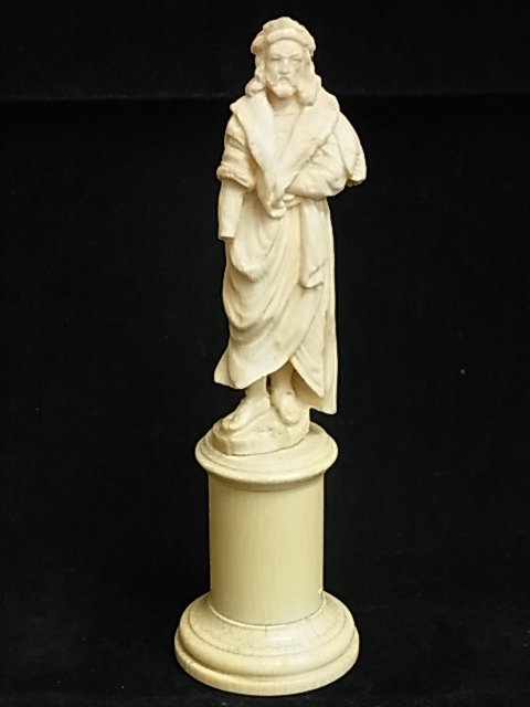 Continental European Antique Saint Gentleman Schola: Continental European Antique Saint Gentleman Scholar or Nobleman Classical Ivory Figure Carvings Italian or Greek Influence Perhaps After Old Master or Renaissance Models Description: Circa Victoria