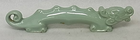 Chinese Glazed Ceramic Dragon Ruyi Table Screen or: Description: Chinese Glazed Ceramic Dragon Ruyi Table Screen or Sculpture with Old label Remnant 6” Long Provenance Florida Gulf Coast Collection of Chinese Japanese and Southeast Asian Pottery Porc