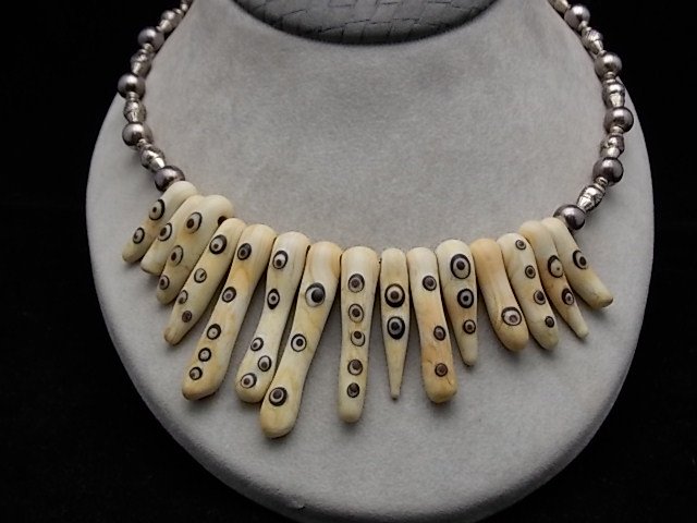 Spectacular Exotic Vintage Sterling Silver Necklac: Spectacular Exotic Vintage Sterling Silver Necklace or Choker Native American African Egyptian Indian Southeast Asian Pacific Islands or Other Still Unidentified Culture Featuring Tribal or Fetish Mot