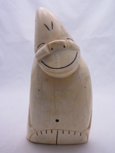 Fabulous and Huge Ivory Scrimshaw Billiken Antique: Fabulous and Huge Ivory Scrimshaw Billiken Antique Carved 6” High Description: Appears to be Eskimo Whale’s tooth Native American carving, perhaps elsewhere in the Arctic, Chinese or Japanese.