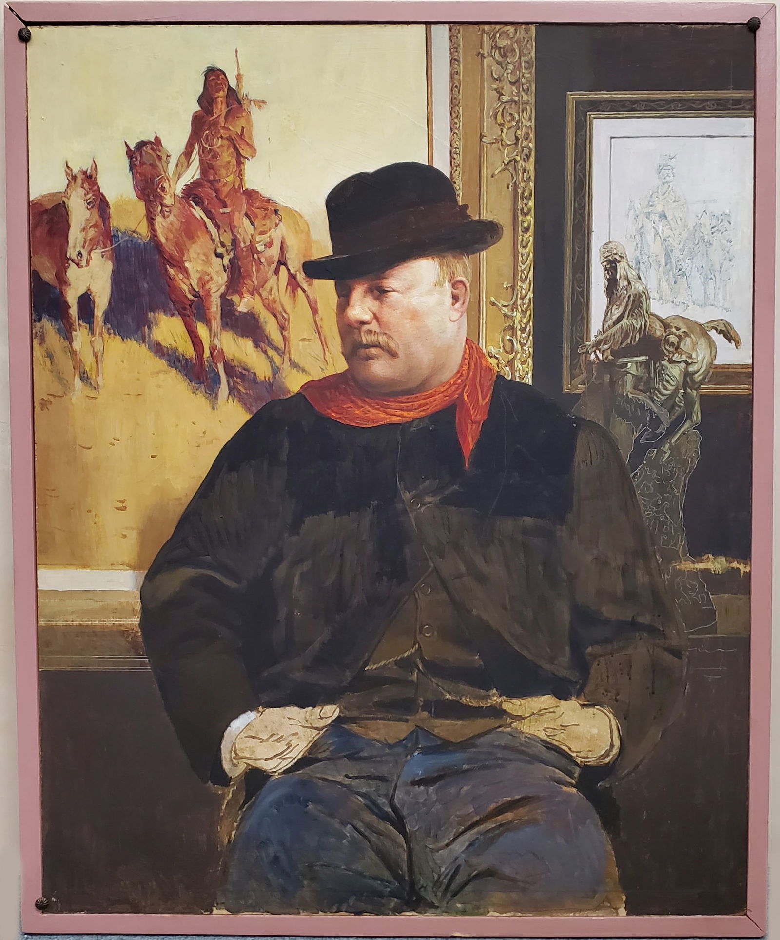 Frederic Remington Oil Portrait by Noted American Illustrator Louis Lew Glanzman Who Exhibited Natio (1 of 8)