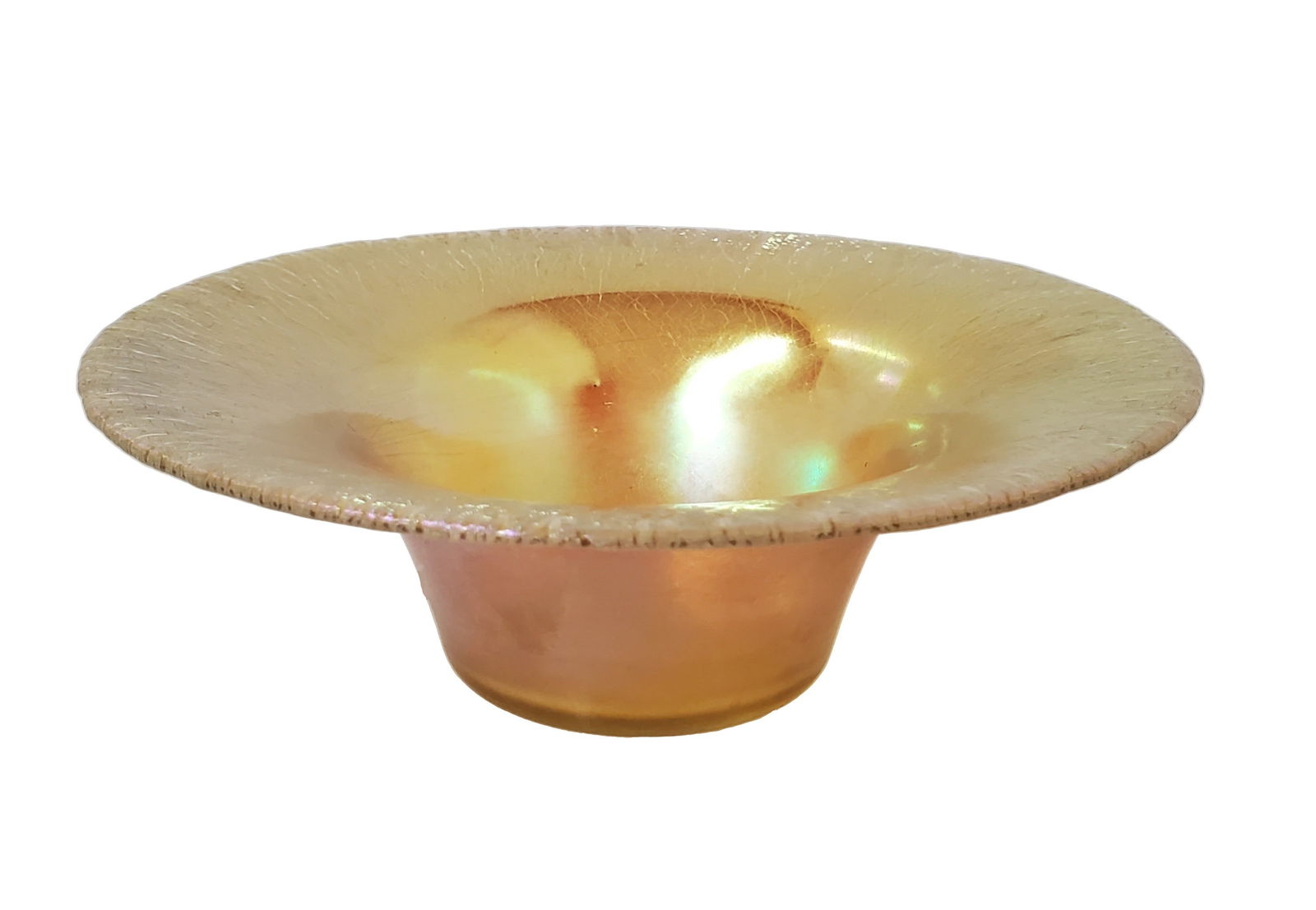 Aurene Color Bowl Art Nouveau Glass 6in Acid Etched Iridescent Ground Pontil Steuben Manner Unsigned (1 of 8)