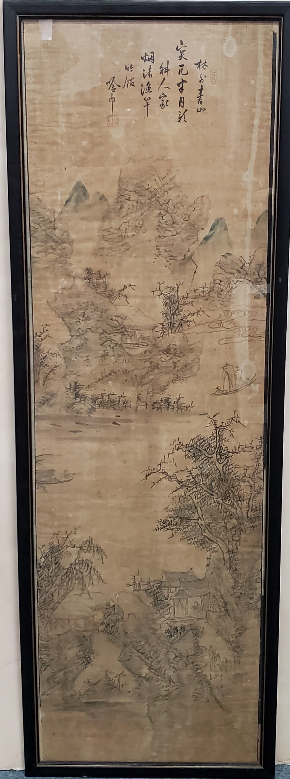 Old Estate Scroll Life of a Fisherman Chinese Korean or Japanese Ink Painting Signed Stamped Calligr (1 of 6)