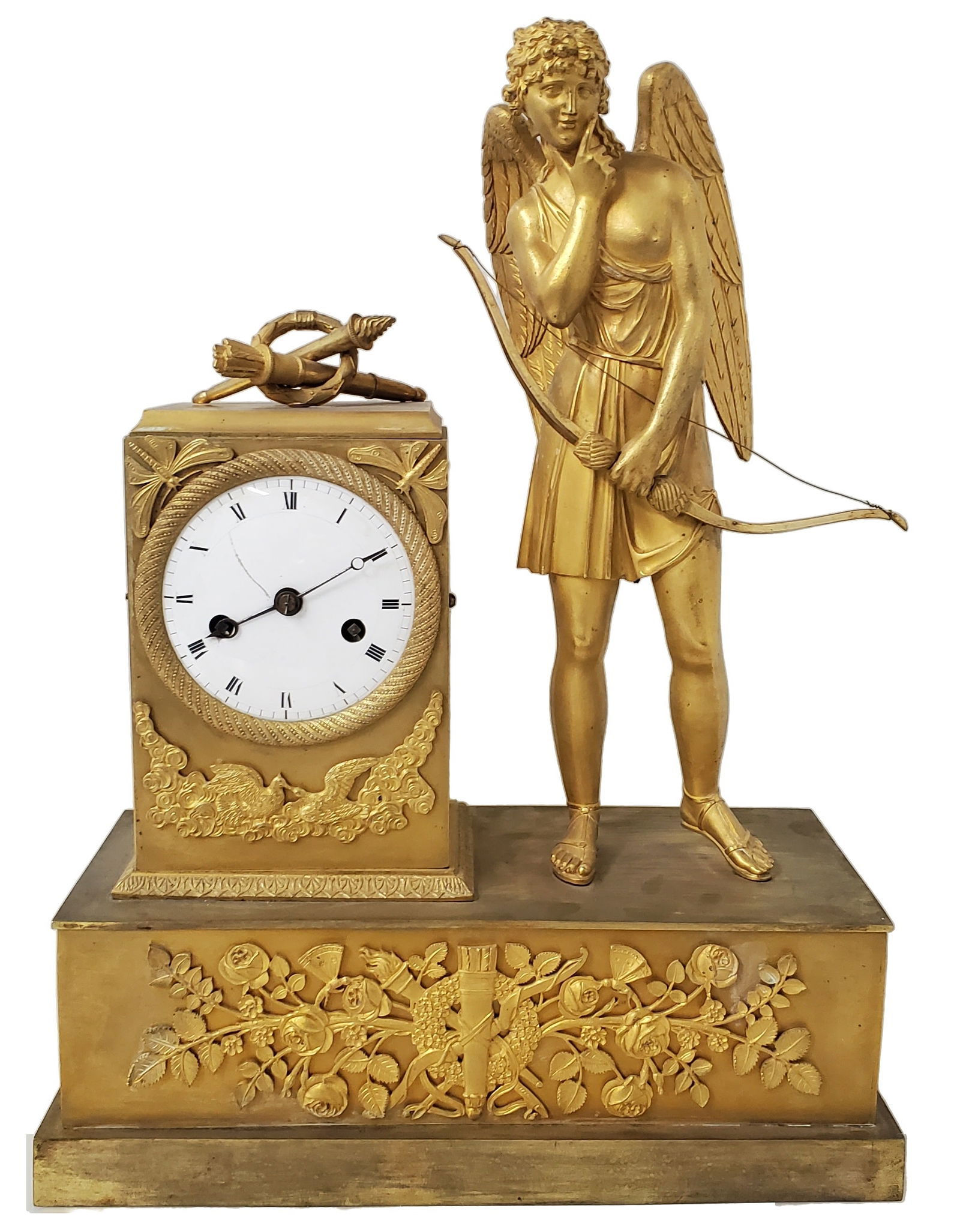 Antique French Empire Dore Bronze Mantel Clock Gilt Eros Mythological 11x5x15in (1 of 9)