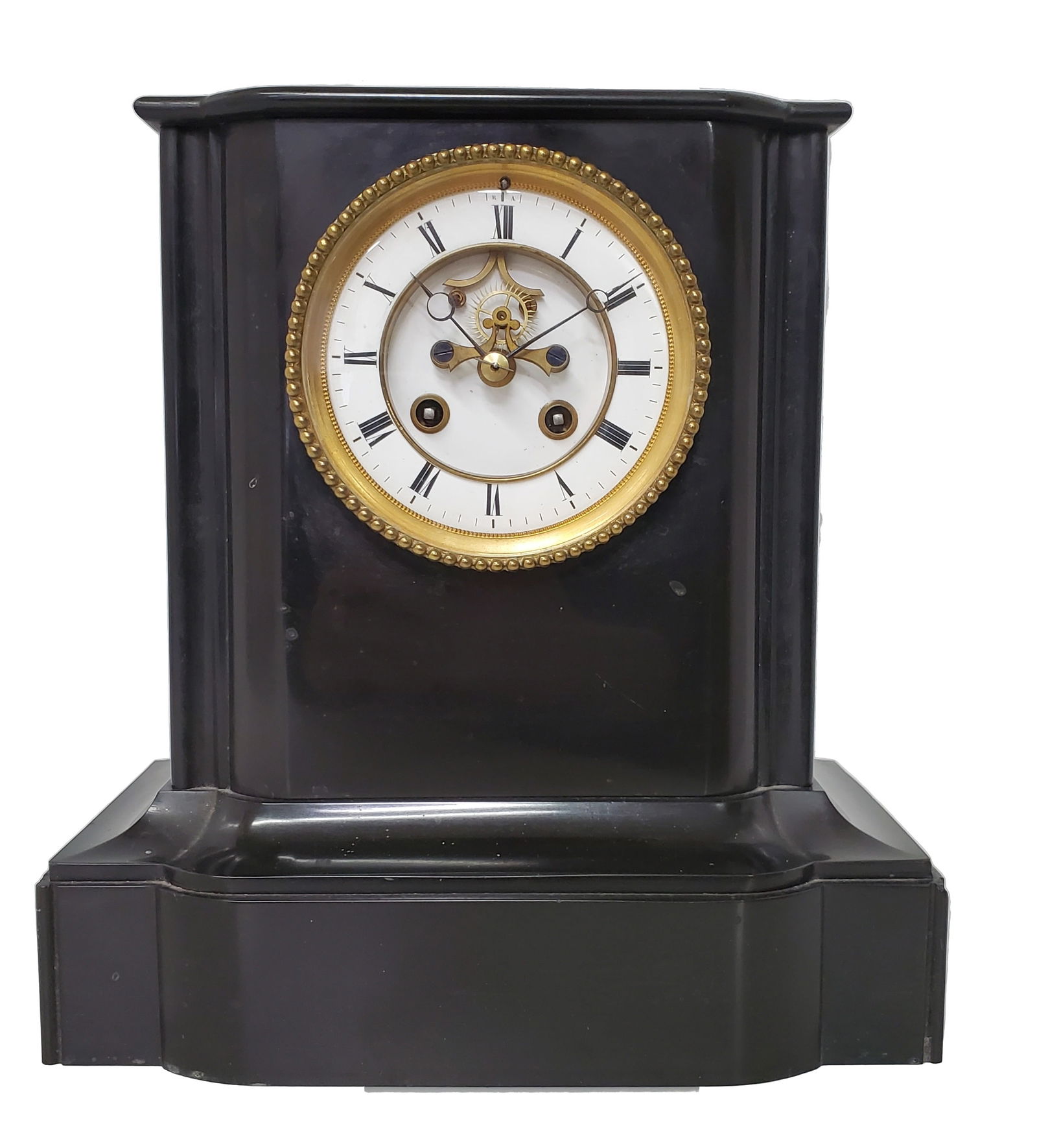 Antique 19c French Vincenti & Cie Black Marble Empire Mantel Clock (1 of 7)