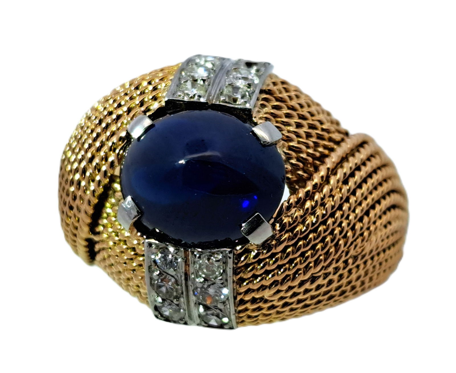 GIA 4.6ct Sugarloaf No Heat Natural Sapphire Diamond Mid Century 18k Gold Vintage Ring (1 of 8)