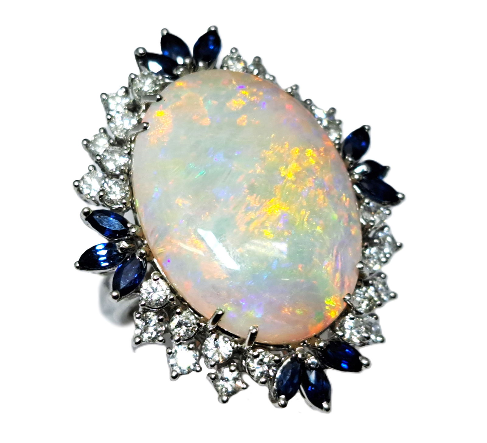 GIA 20.8ct Natural Australian Opal Sapphire Diamond Halo Massive 14k White Gold Statement Ring (1 of 8)