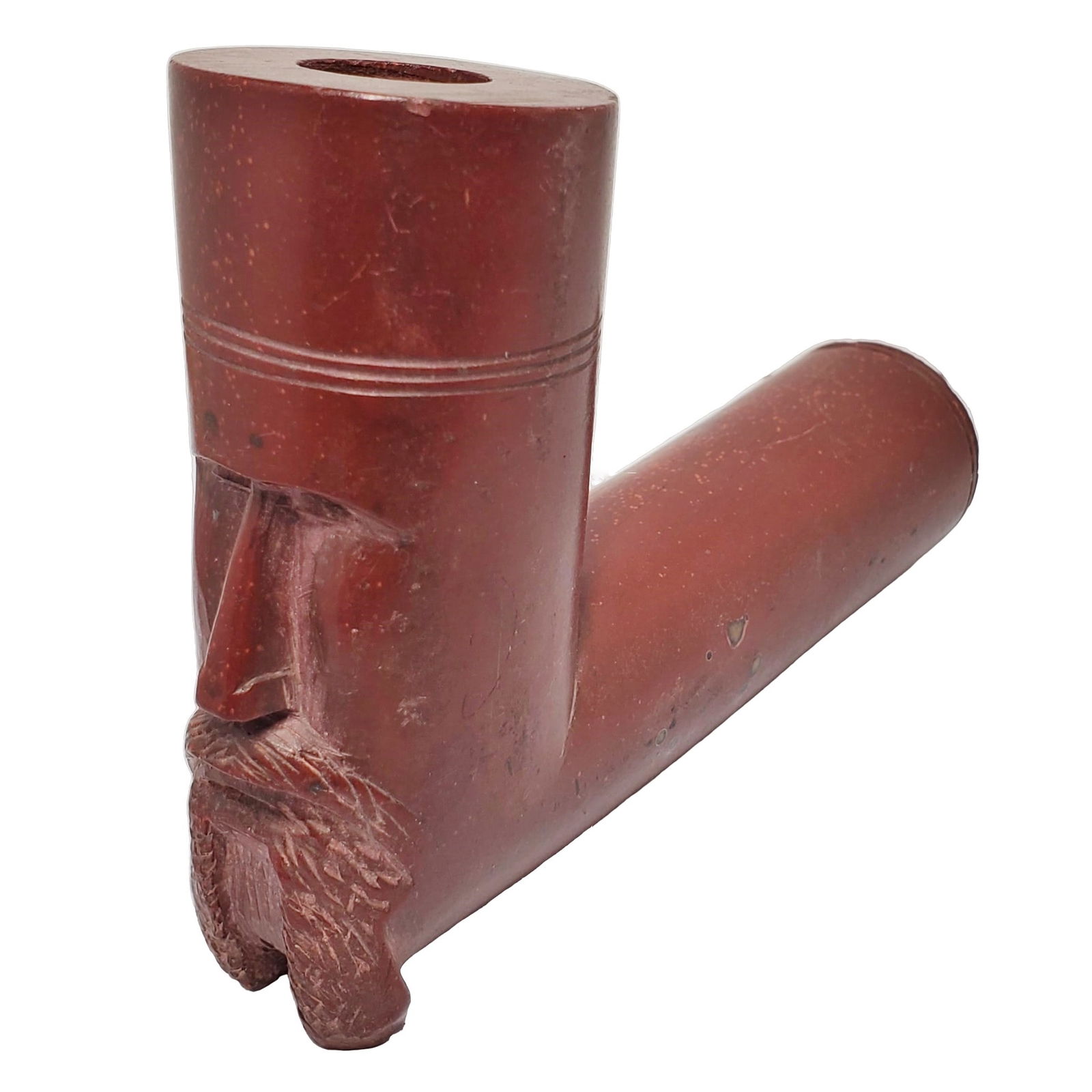 Catlinite Native American Peace Pipe Carved Face Vintage or Older Pipestone Handle Absent 4x3in (1 of 6)