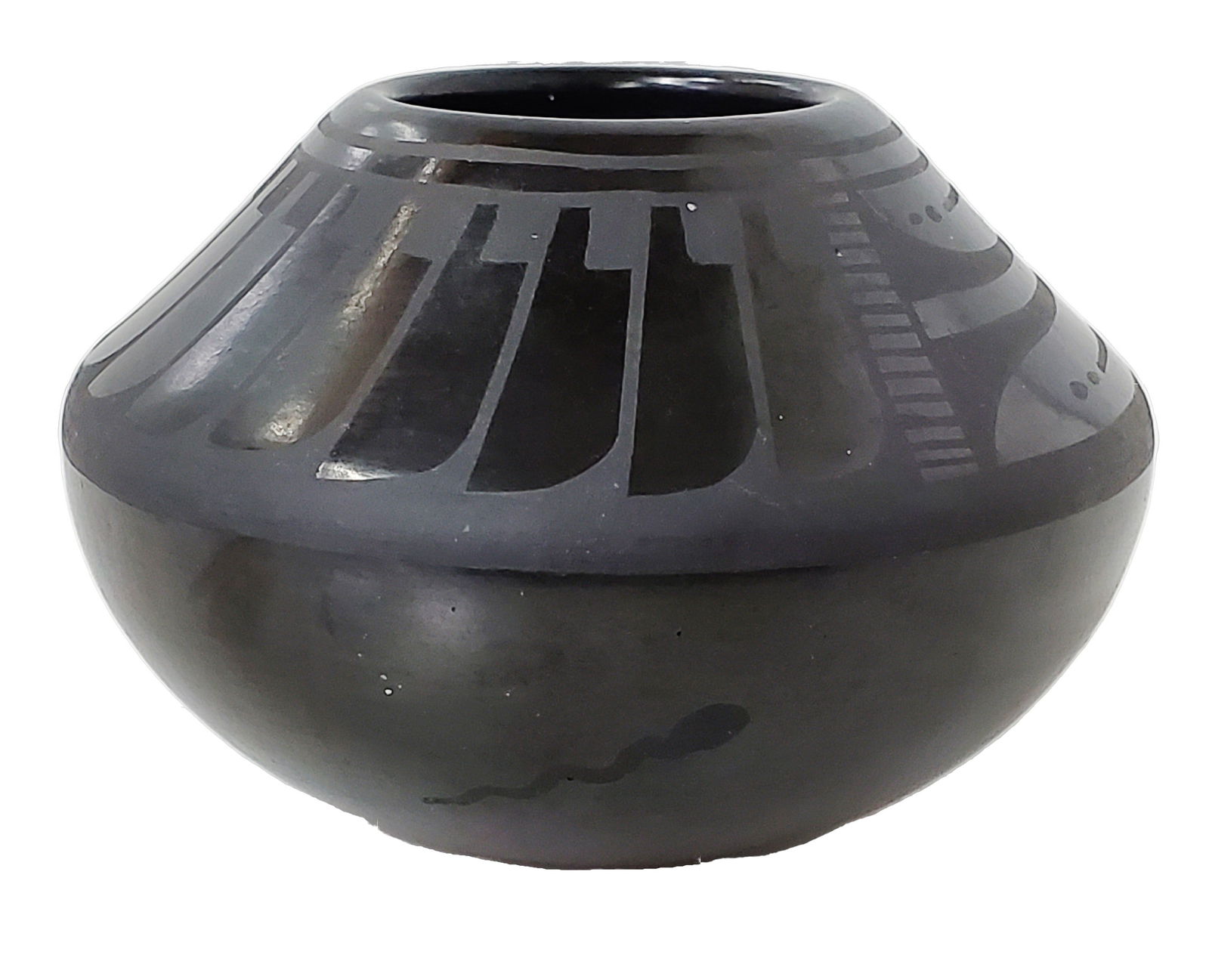 Cavan Gonzalez Blackware Vase Bowl San Ildefonso Pueblo Miniature 4x3in Olla Feather Shoulder Tse Wh (1 of 8)