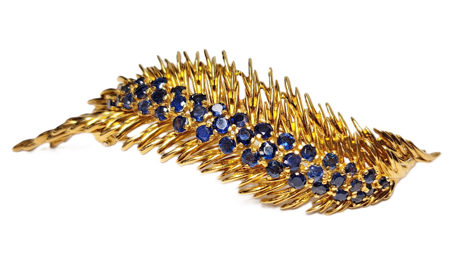 Exquisite Tiffany & Co 2.50ctw Fine Natural Blue Sapphire 18K Gold Bird Feather Pin (1 of 10)