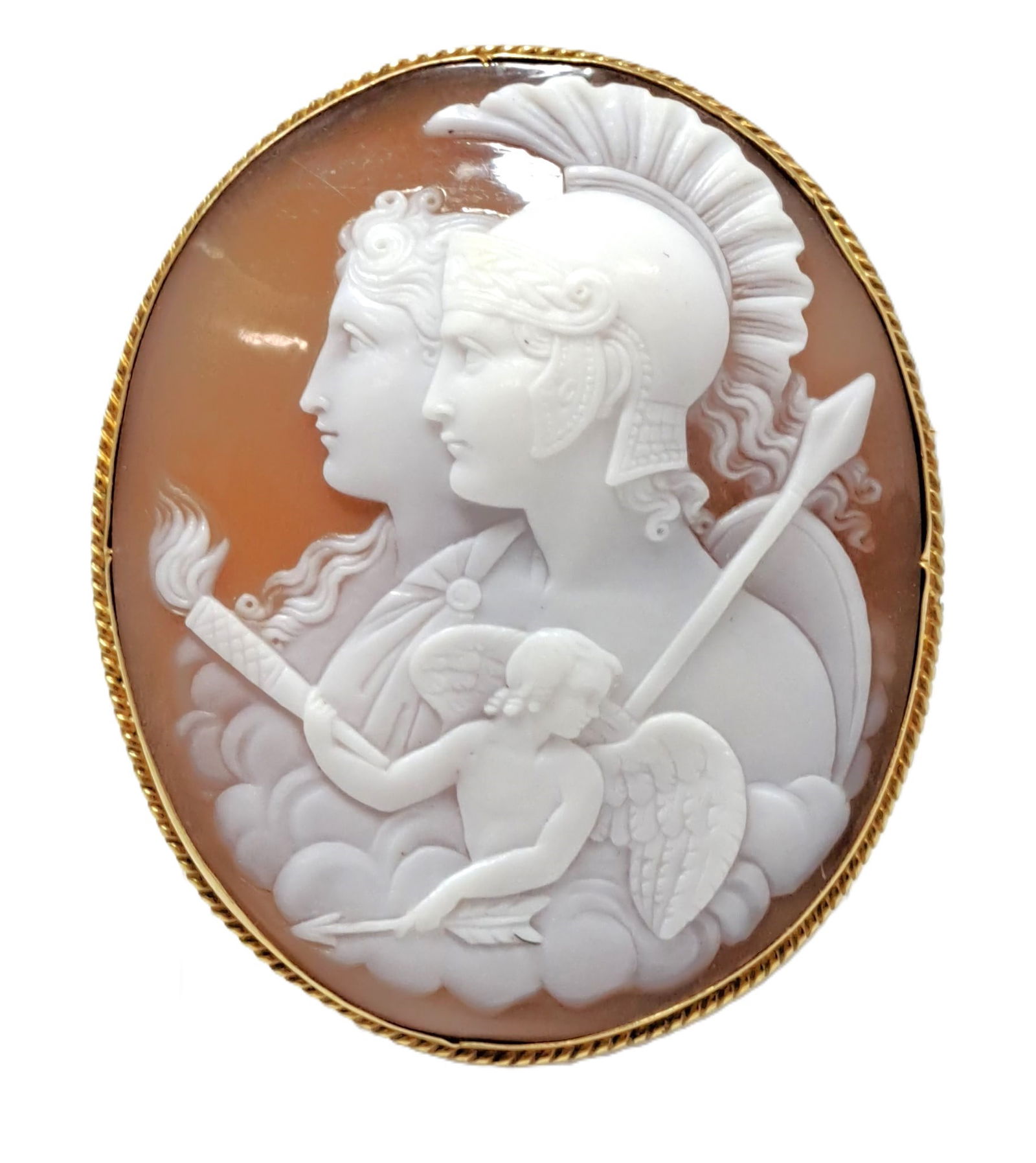 Awesome Large Antique Cameo Ares Moris God of War & Artemis Diana 14k Gold 22 Grams Brooch (1 of 6)