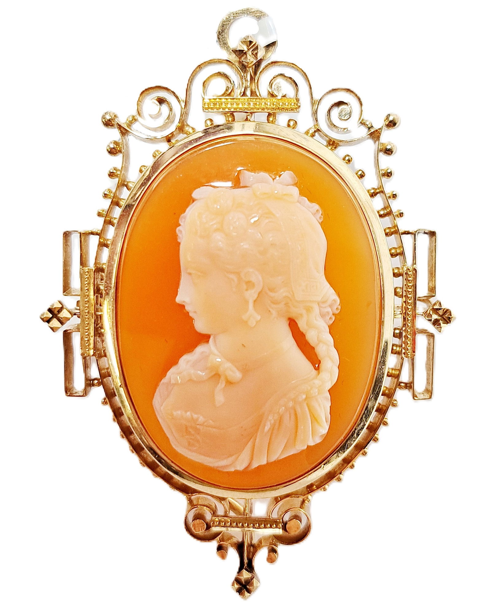 Finest Condition Victorian Heavy 14K Gold Hardstone Carved Cameo Antique Brooch Pendant (1 of 7)