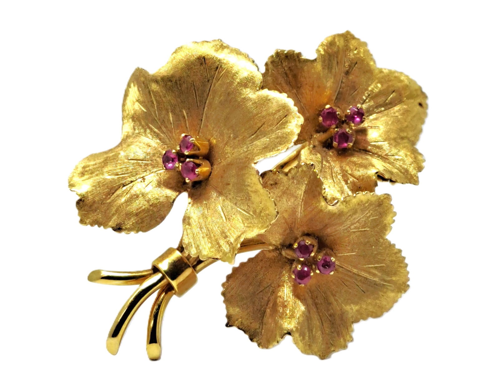 14.9g 18k Yellow Gold Tiffany & Co. Natural Ruby Retro Deco Floral Brooch Pin (1 of 6)