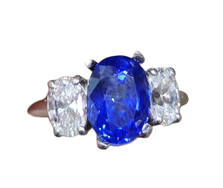 Tiffany Co Ultra Fine Natural Sapphire Genuine Diamond Three Stone Platinum Ring (1 of 7)