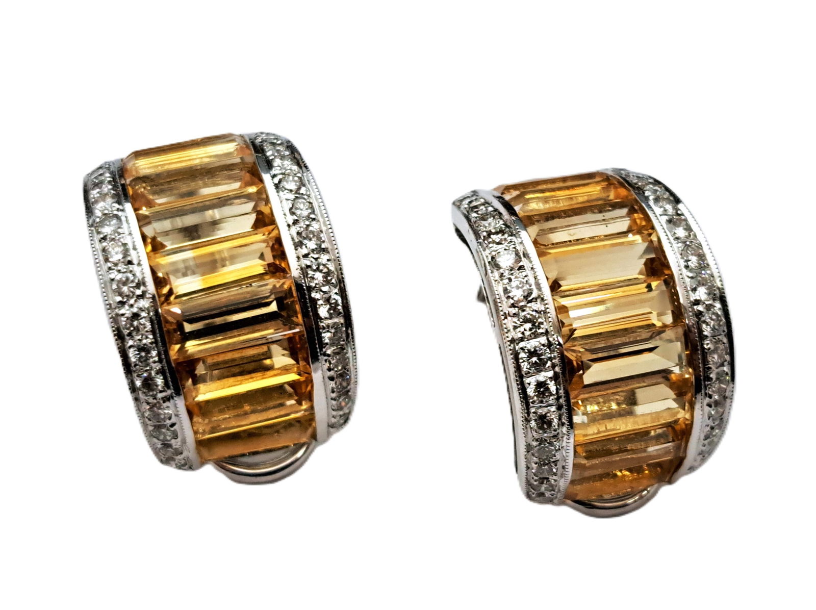 18k White Gold Invisible Set Citrine Diamond Large Huggie Ladies Clip Earrings (1 of 6)