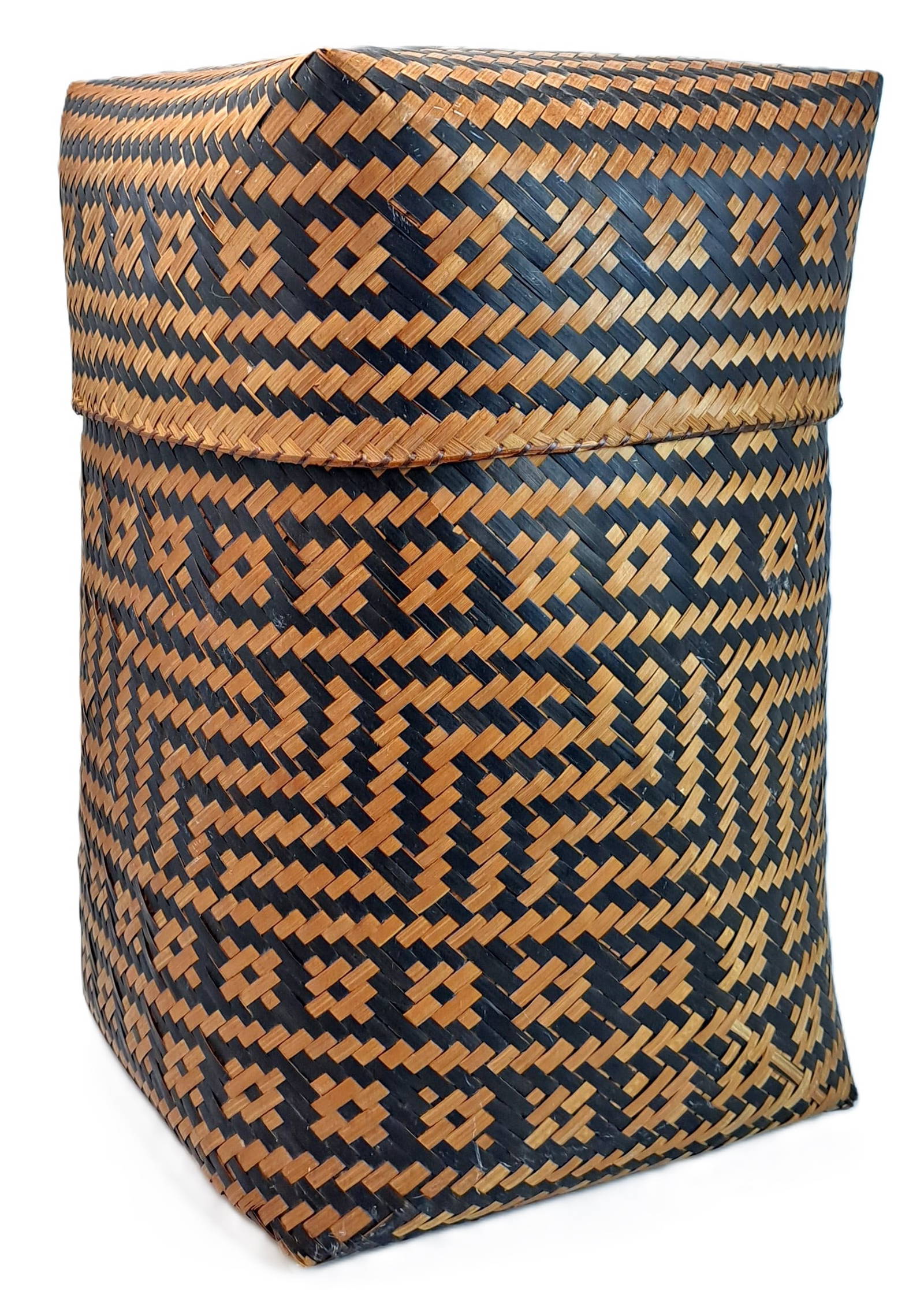 Cherokee Native American Hand Woven Lidded Dichromatic Geometric Wicker ...
