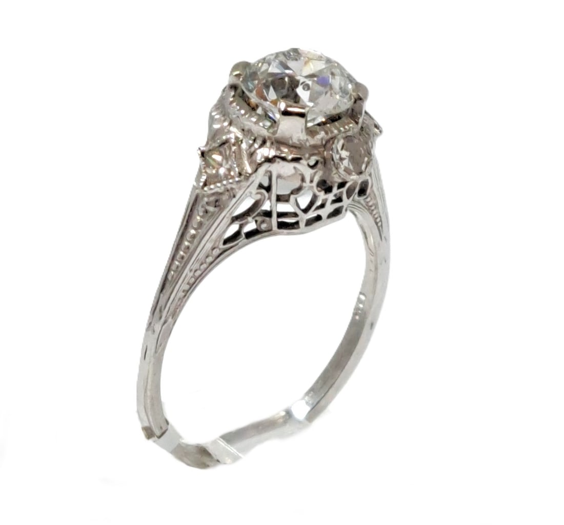 Antique Filigree Old Euro Diamond 14k White Gold 1.48ct Ring Size 5.5 (1 of 5)
